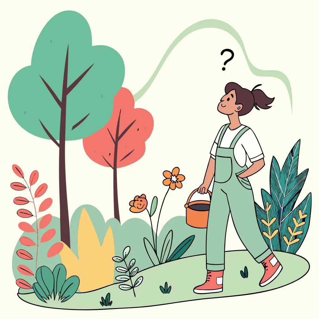 Billede af kvinde, der går i haven og er nysgerrig