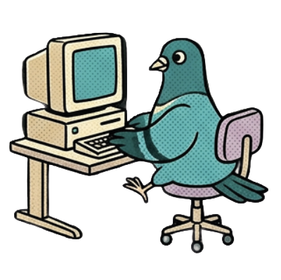 Pidgy at a computer, working through an inbox