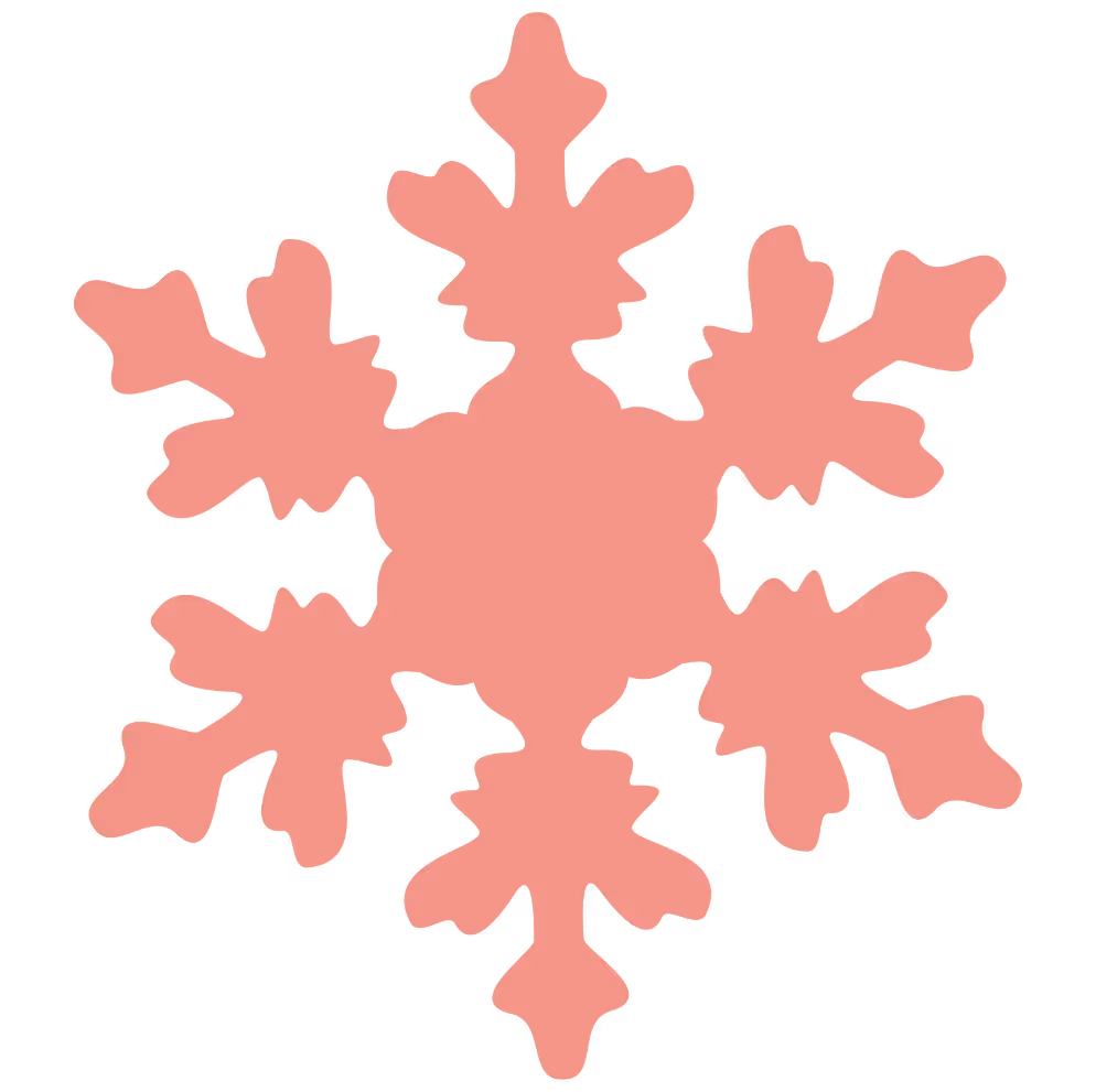 Pink six-pointed snowflake silhouette with irregular rounded edges on a transparent background.