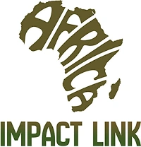 Logo with the word Africa stylized to form the shape of the African continent above the words Impact Link in bold letters.