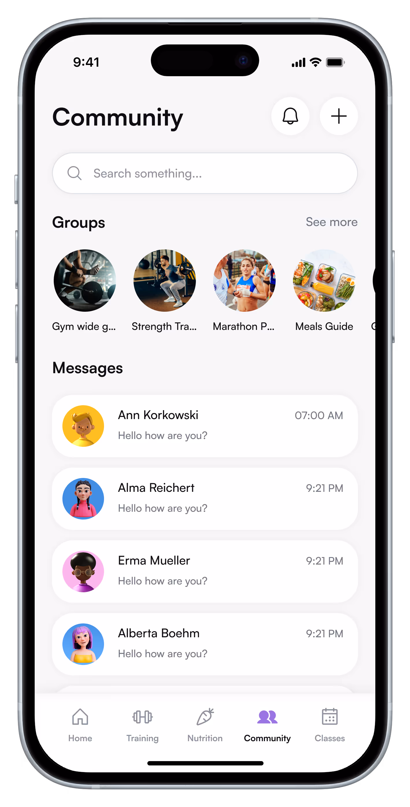 Fitness app screen homepage