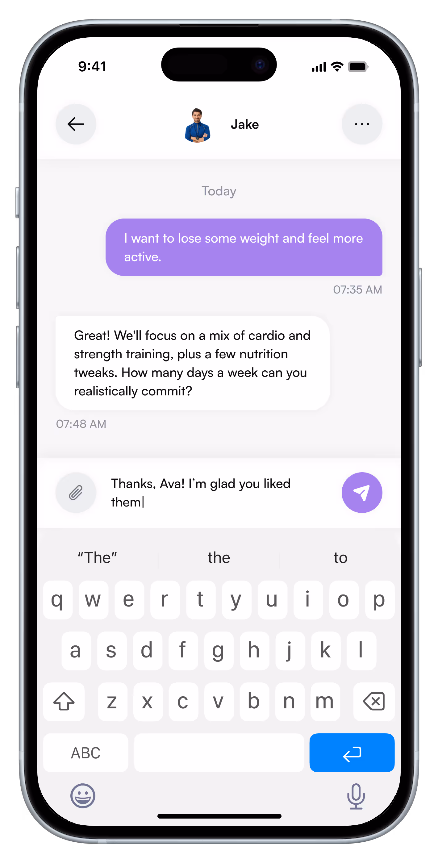 AI-powered chat in the white label gym app, offering personalized training and support to gym members.