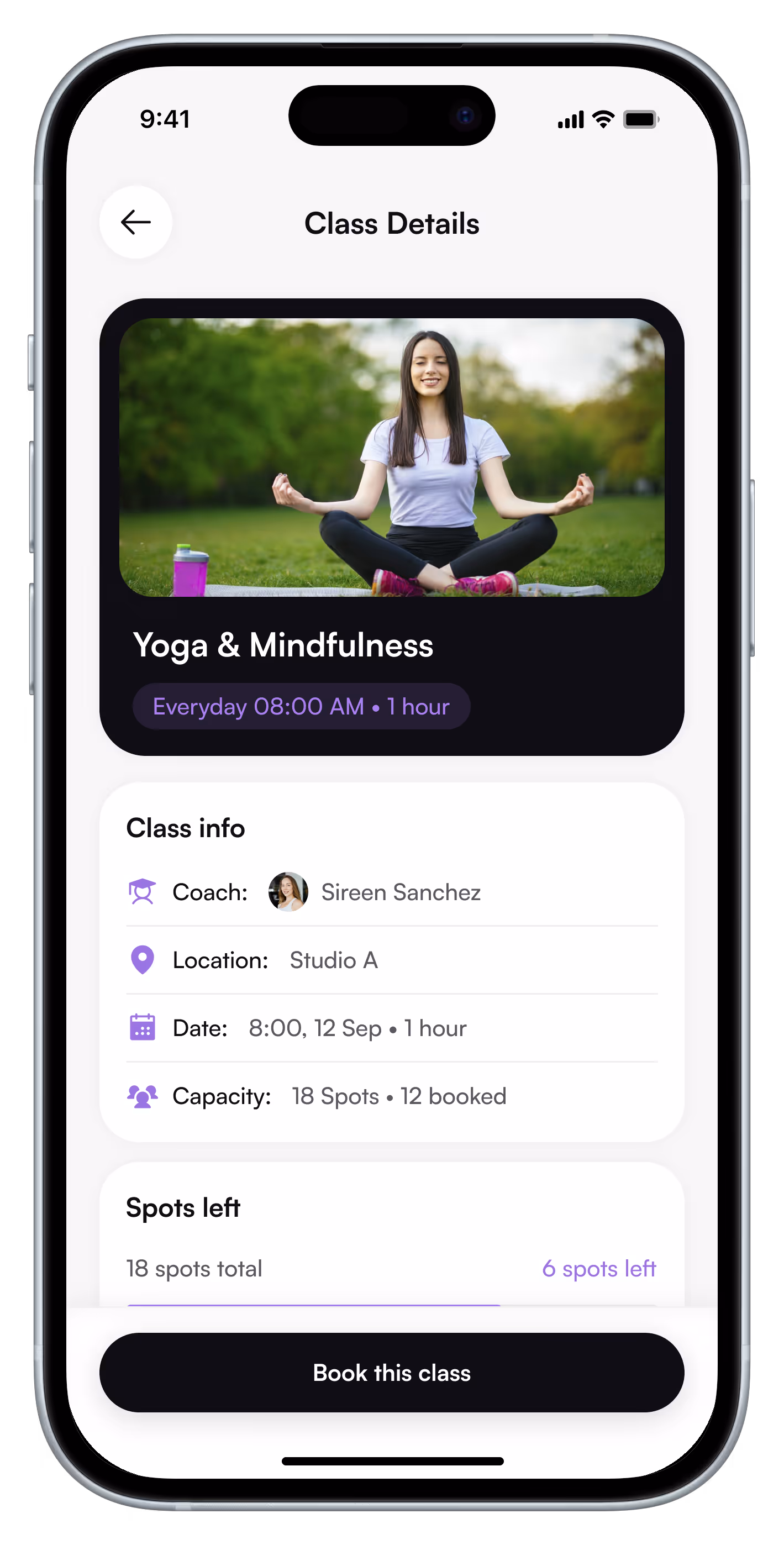 Detailed class schedules in the white label gym app, enhancing gym member experience and boosting retention.