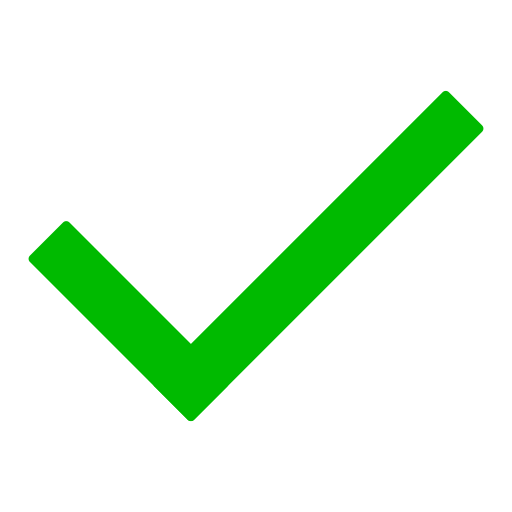 Bright green check mark icon on a black background.