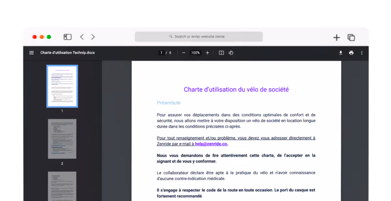 Charte d'utilisation vélo location entreprise