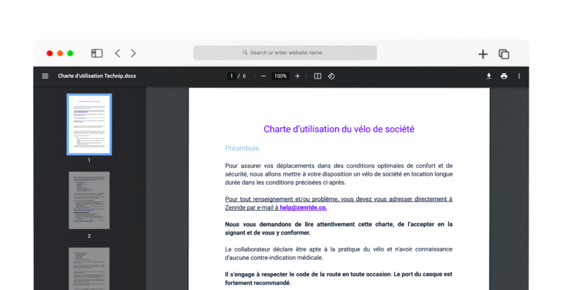 Charte d'utilisation vélo location entreprise