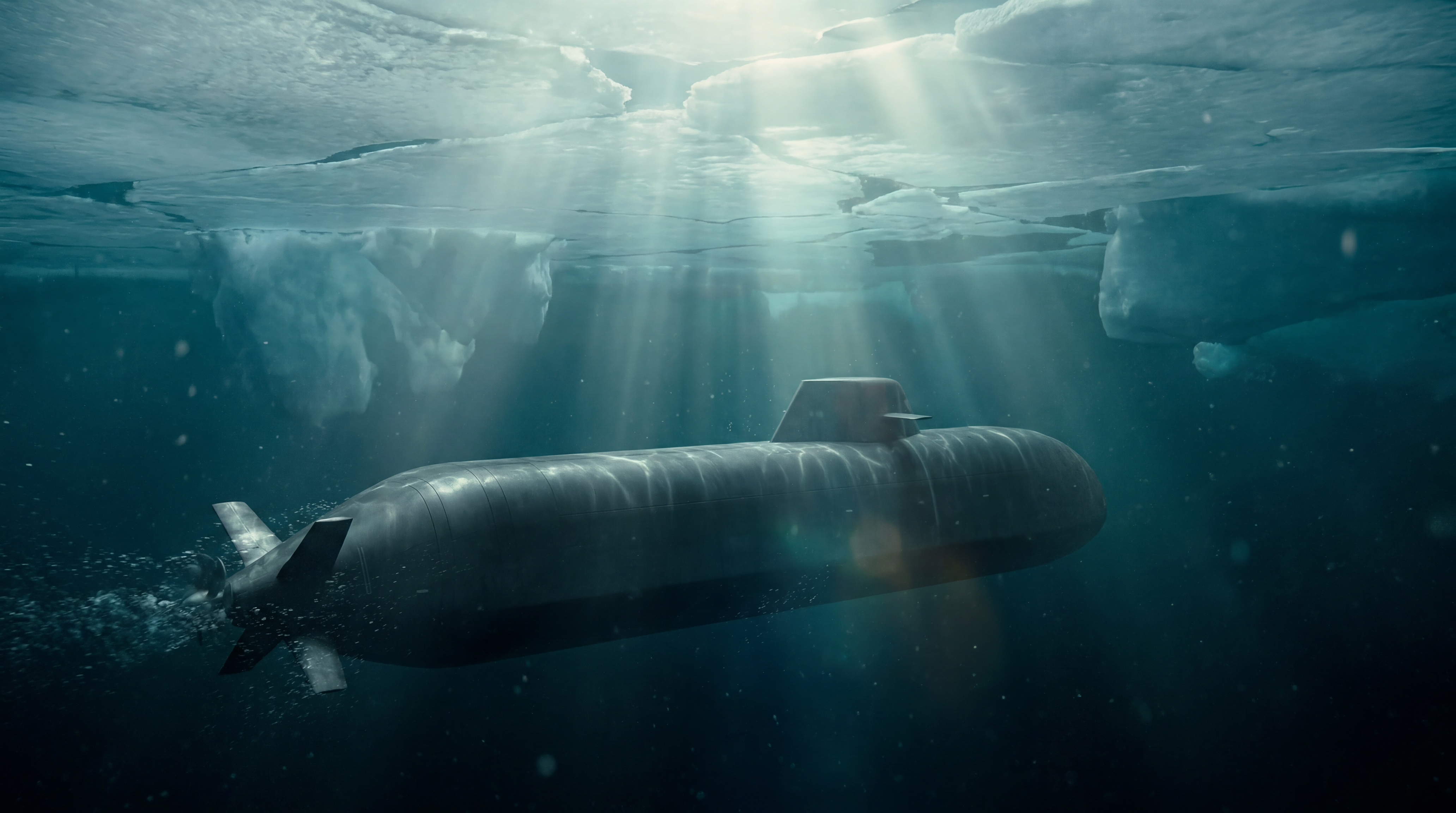 image of submarine under ice