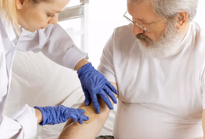 dokter bekijkt arm