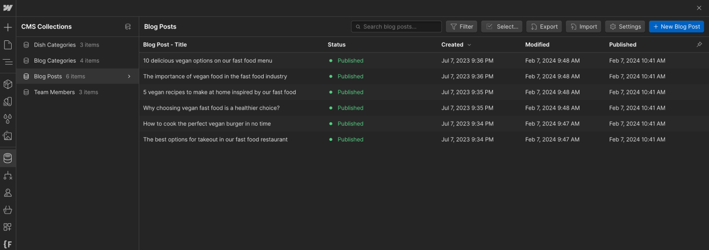 CMS Collection - Vegan X Webflow Template