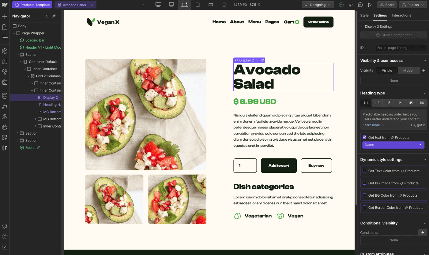 Ecommerce Page - Vegan X Webflow Template