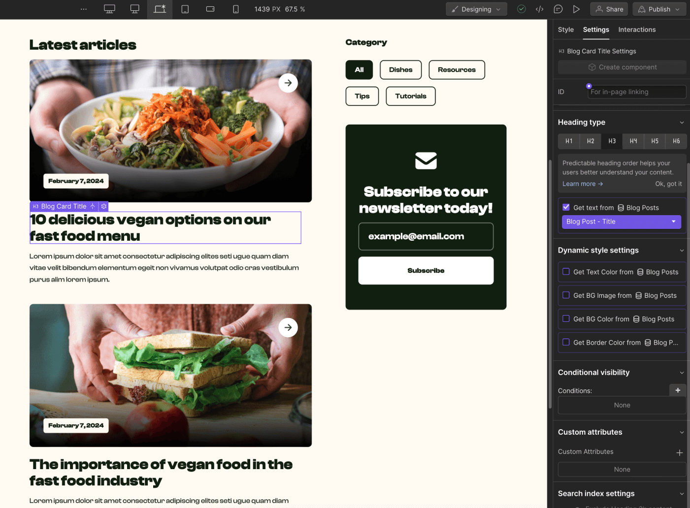 CMS Content - Vegan X Webflow Template