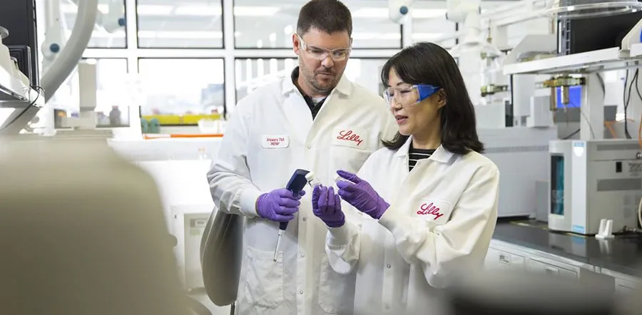 Laboratory technicians at Eli Lilly