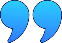 Blue quotation mark symbol.