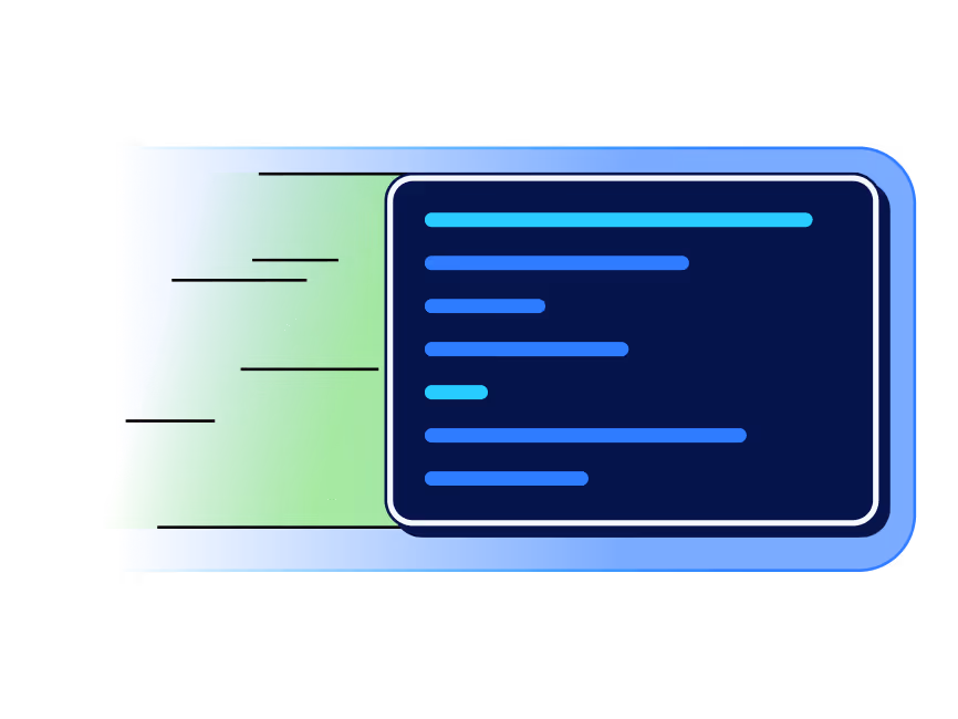 Stylized digital speedometer or data dashboard with horizontal blue bars representing progress or metrics on a dark background with a green-walled gradient on the left.