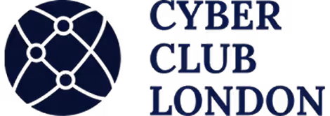 Logo with a dark globe grid icon next to the text 'CYBER CLUB LONDON' in bold uppercase letters.