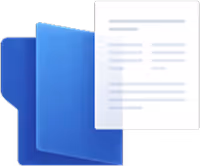 Blue folder icon partially covered by a white document with blurred text lines.
