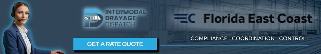 Intermodal Drayage Dispatch banner for Florida East Coast (FEC) Miami M601 terminal. Expert dispatching for Medley rail yard compliance.