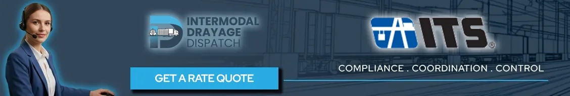Expert drayage dispatching banner showcasing the ITS logo and an operator, designed to help carriers manage ZIM/ONE cargo and avoid chassis splits at the Pier G maritime terminal.