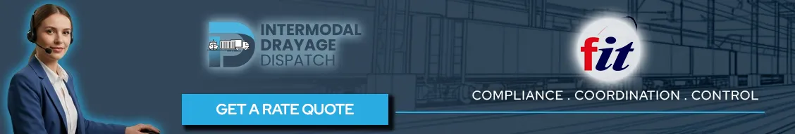 Intermodal Drayage Dispatch banner for Florida International Terminal (FIT), featuring a professional dispatcher and a "Get a Rate Quote" button for Port Everglades shipping logistics.