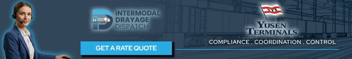 Yusen Terminals (Y790) logistics banner for Intermodal Drayage Dispatch, highlighting terminal compliance, coordination, and control for West Coast container shipping.