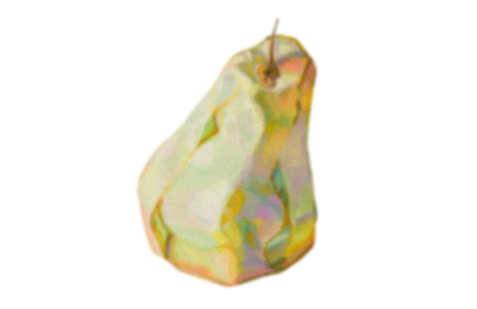 A single green pear with a brown stem on a transparent background.