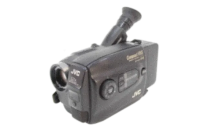 Black JVC compact Camcorder with built-in microphone and eyepiece.