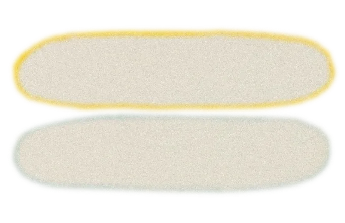 Two elongated oval shapes stacked vertically, one outlined in yellow and the other in light blue, on a white background.
