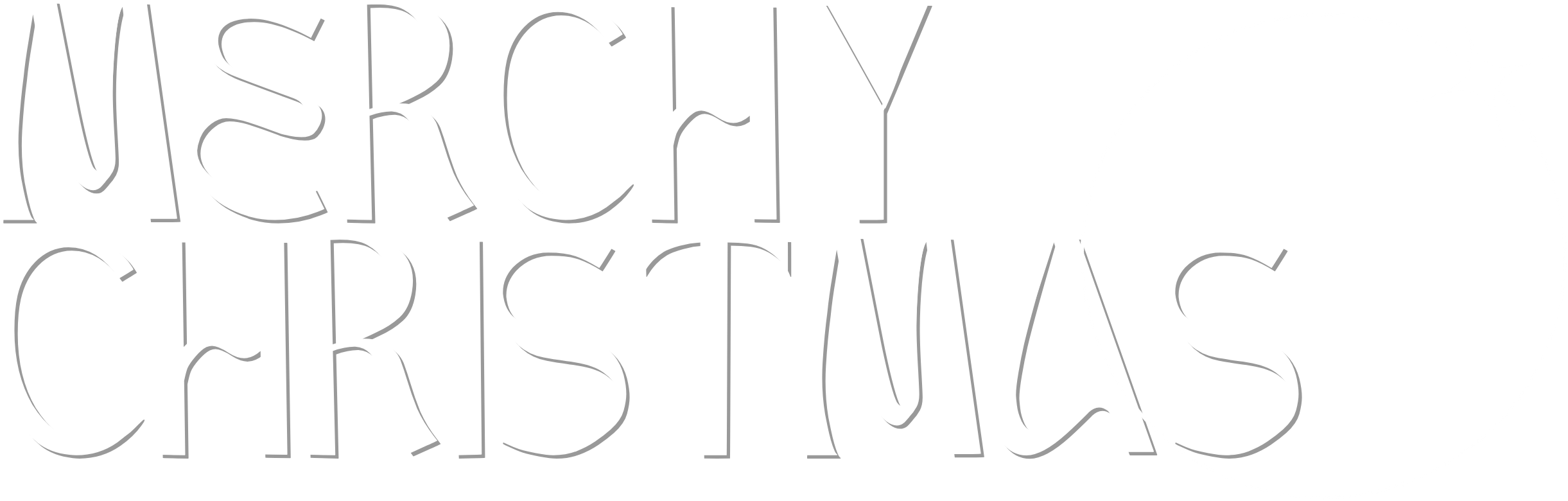 Stylized text reading 'Merchy Christmas' with a circular ornament and star design.