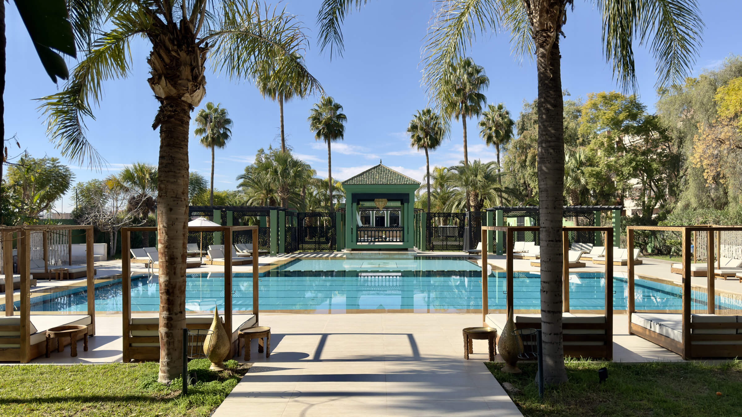 Panorama de la piscine du Jardin de l'Hivernage à Marrakech