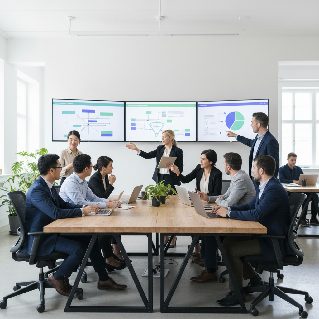 Business analytics team reviewing dashboards that represent clean, validated customer data