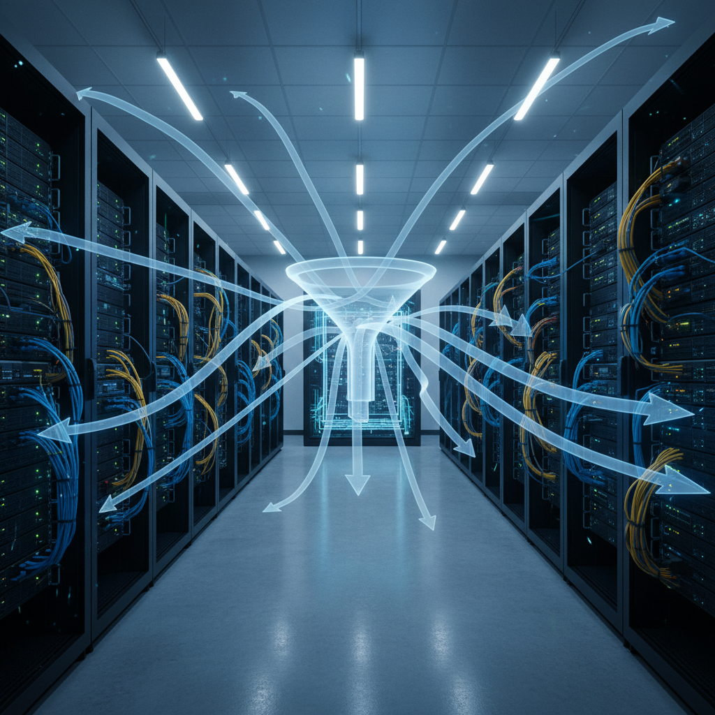 Data center server racks symbolizing traditional ETL pipelines feeding a data warehouse