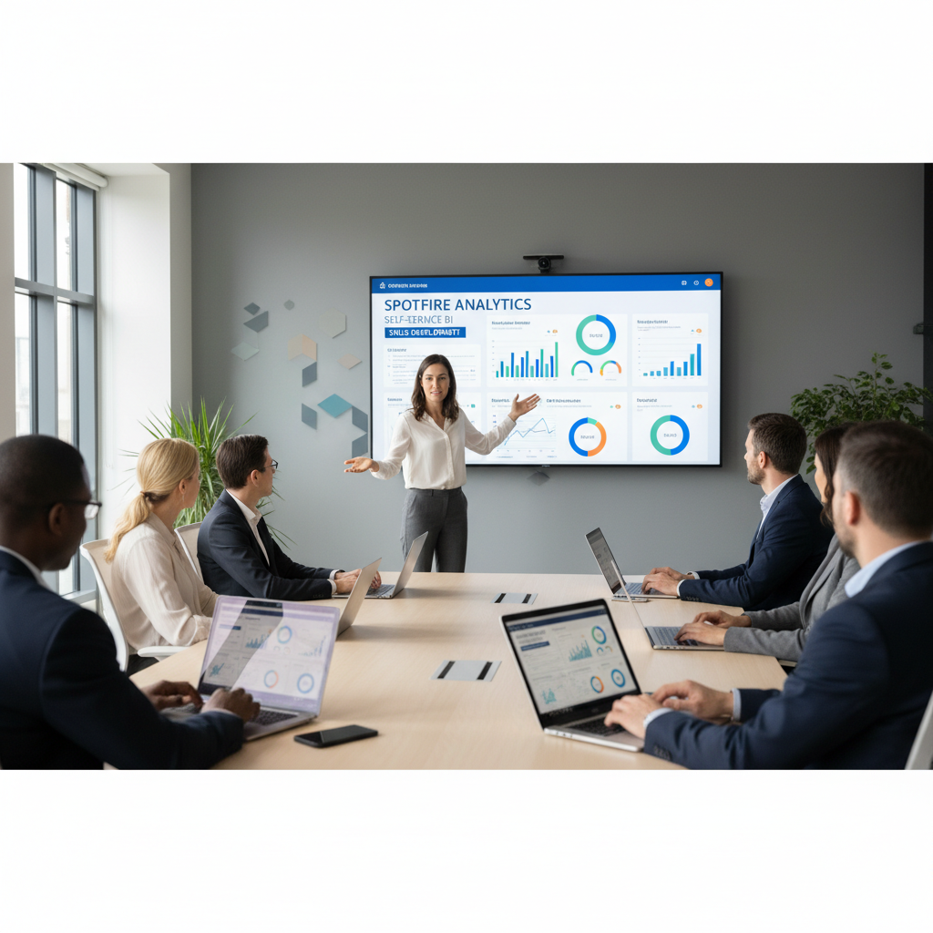 Instructor leading a corporate training session on self-service BI dashboards