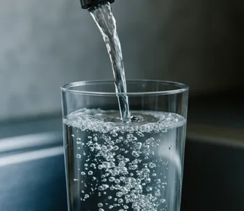Clear water flowing into a glass.