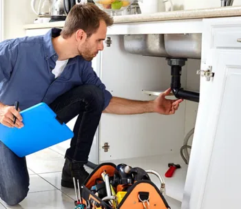 Plumber inspecting pipes?