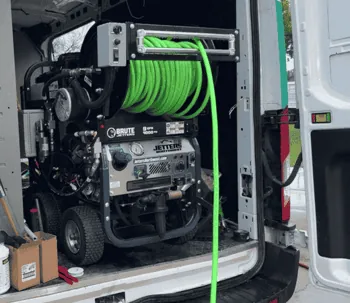 Hydro jetting machine inside Wish Granted service van