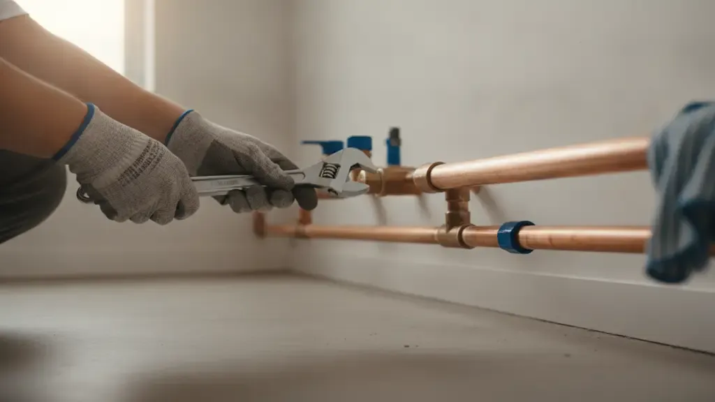 Plumbing technician repairing water pipes in Newport Beach CA