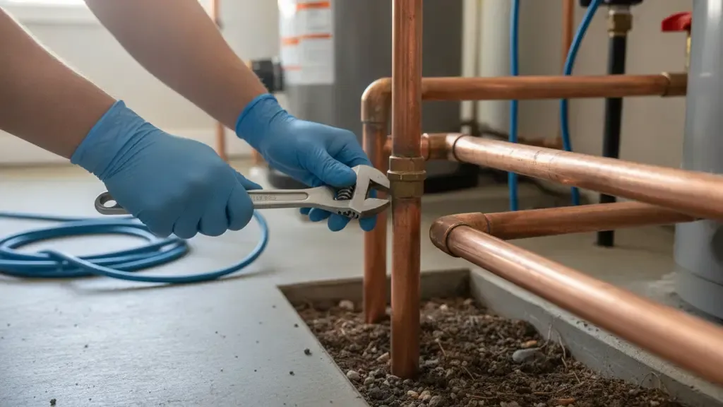 Plumbing technician repairing water pipes in Costa Mesa CA