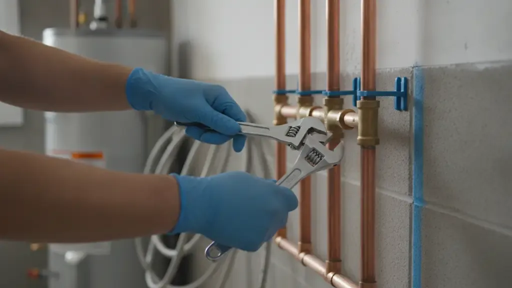Plumbing technician repairing water pipes in Seal Beach CA