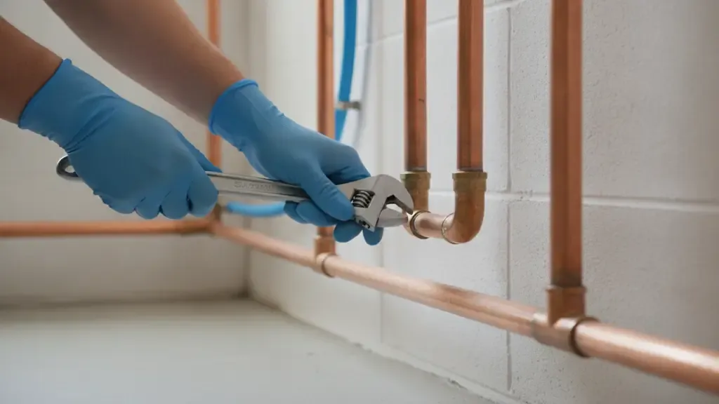 Plumbing technician repairing water pipes in Garden Grove CA