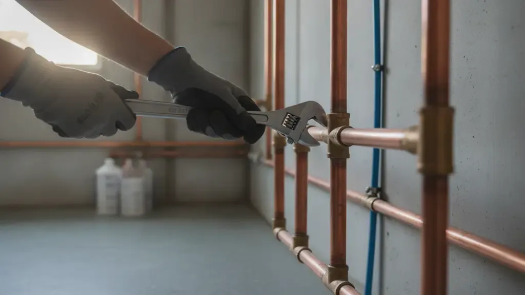 Plumbing technician repairing water pipes in Santa Ana CA