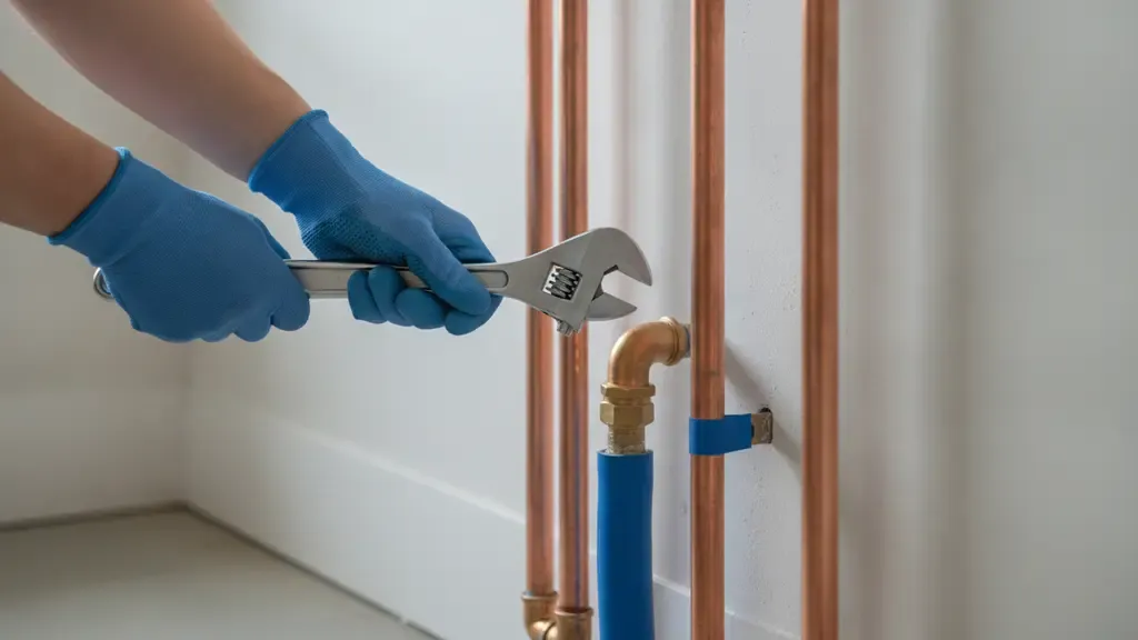 Plumbing technician repairing water pipes in Orange CA