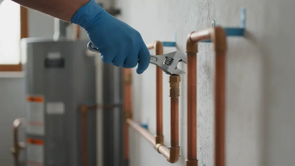 Plumbing technician repairing water pipes in Cerritos CA