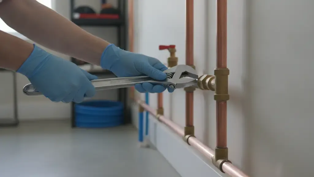 Plumbing technician repairing water pipes in Tustin CA