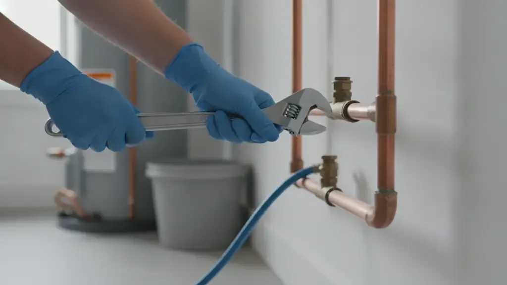 Plumbing technician repairing water pipes in Fullerton CA