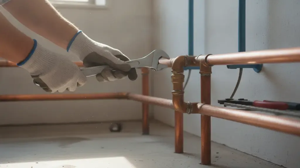 Plumbing technician repairing water pipes in Anaheim Hills CA