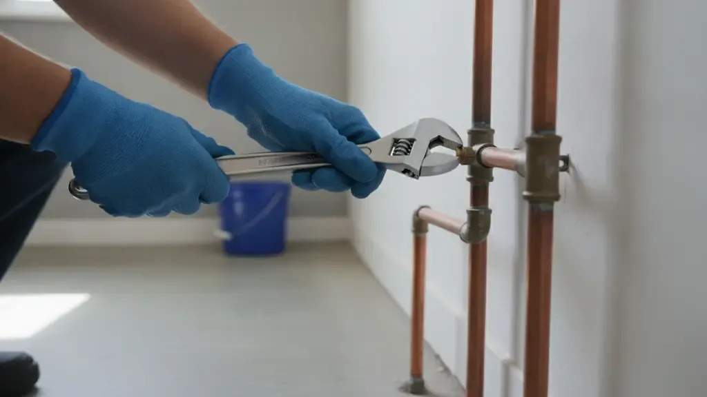 Plumbing technician repairing water pipes in Brea CA