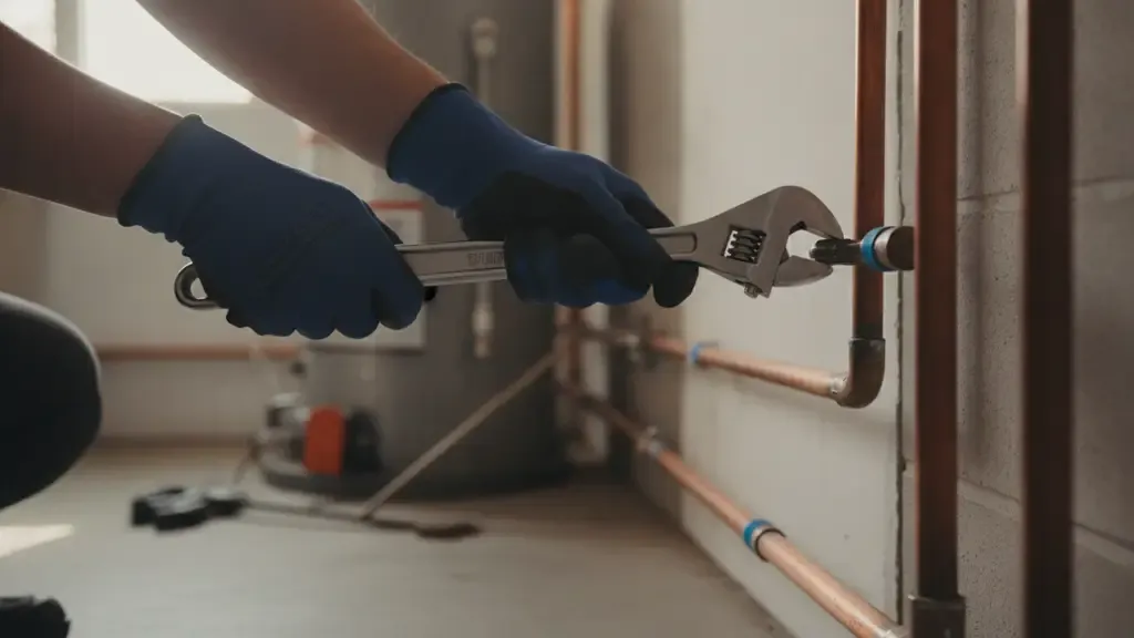 Plumbing technician repairing water pipes in Placentia CA