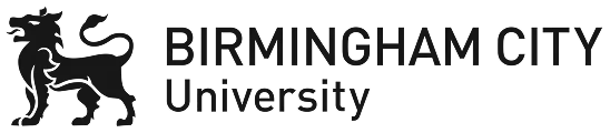 Birmingham City University logo with a stylized lion emblem.