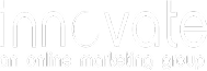 Innovate an online marketing group logo in white on black background.