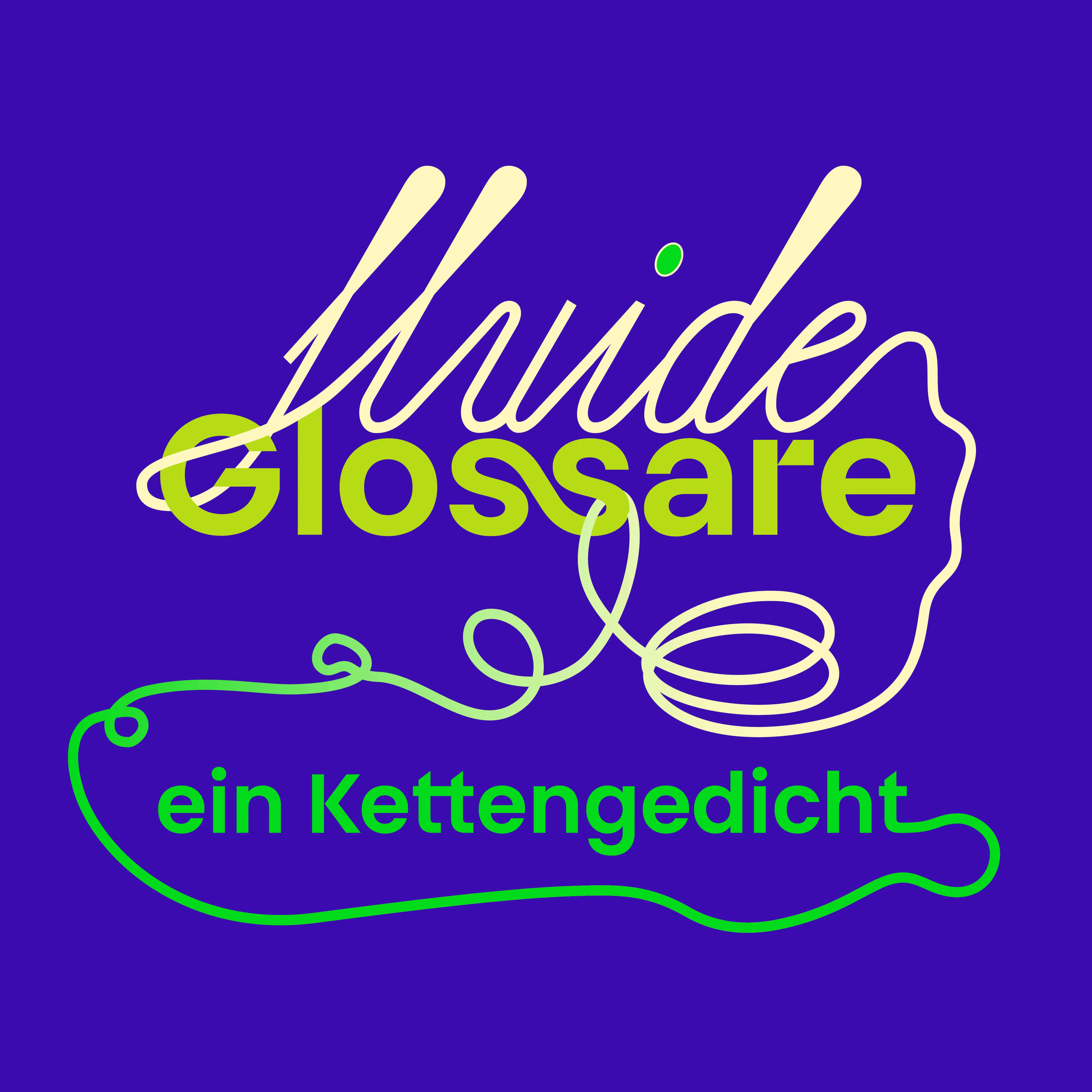 Der Text "Fluide Glossare – ein Kettengedicht" vor blauem Hintergrund
